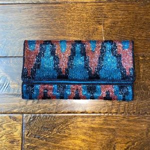 Forever 21 Blue Red Black Beaded Clutch- Brand New